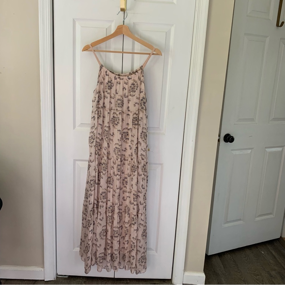 NWT Elena Baldi Silk blend tiered blush flowy maxi dress Sz M